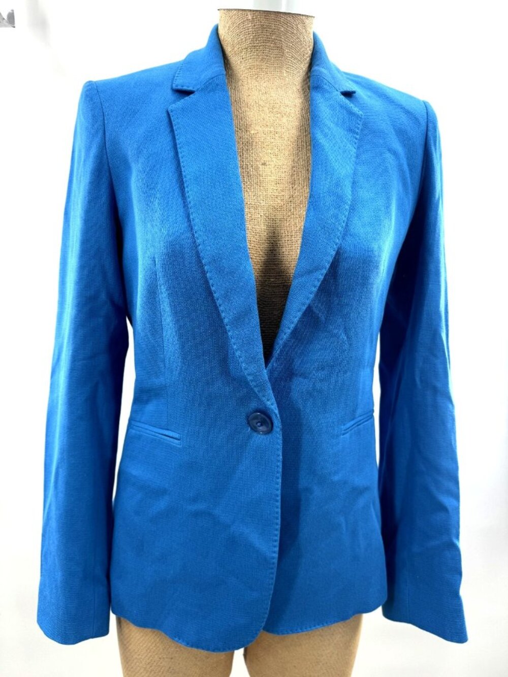 $455 New Massimo Dutti Coral Blue Wool Blend 1 Button Fitted Blazer Jacket Sz 4